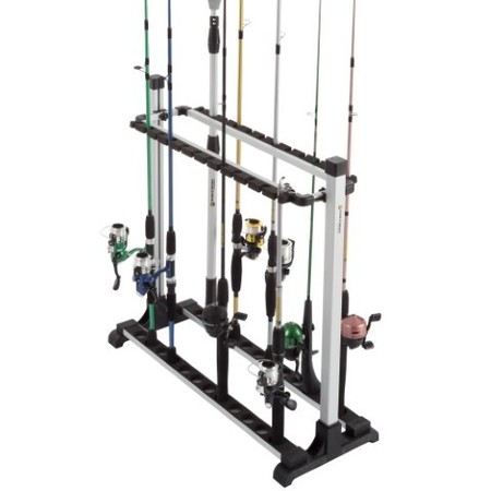 LEISURE SPORTS Fishing Rod Rack, Aluminum Freestanding Floor Storage, Organizer Stand Fits 24 Rods for Home /Garage 571071DVW